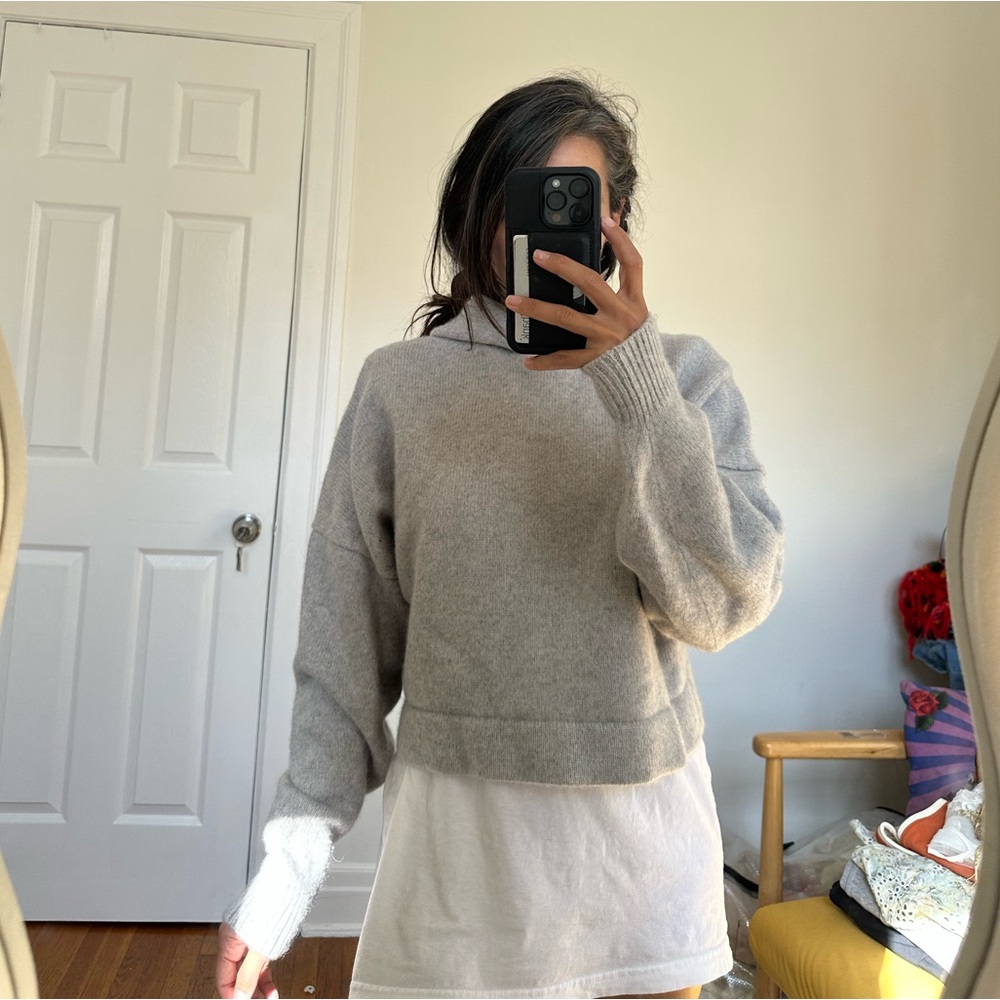 Tibi Light Gray Cashmere Hoodie Sweater - Picture 6 of 8